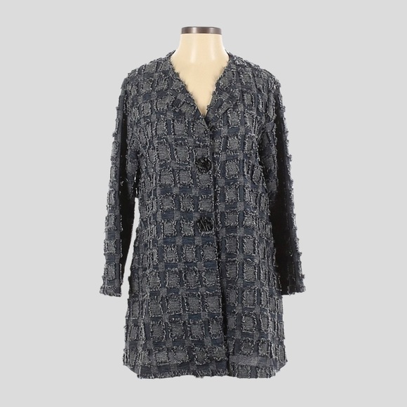 Yushi Art to Wear Jacket S Gray Lagenlook Longline Textured Jacquard Blazer USA - Picture 1 of 12
